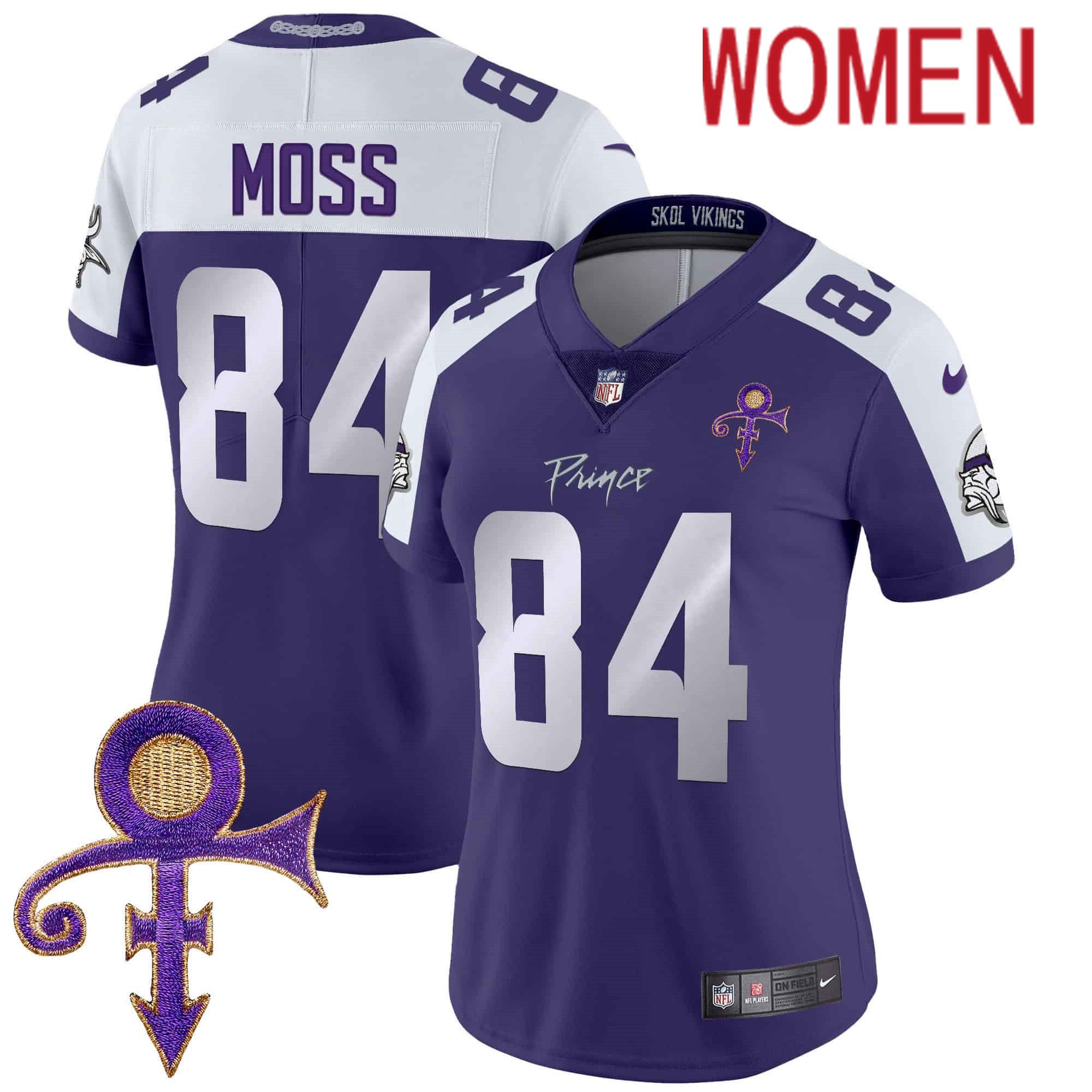 Women Minnesota Vikings 84 Moss Purple 2024 Nike Prince Vapor Limited NFL Jersey
